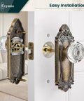 Crystal Door Knob Set With Antique Brass Base Vintage Passage Glass Door Handles For Bedroom Bathroom Hallway And Closet Durable Solid Metal Hardware Kit Easy Install With Adjustable Backset shown installed on a white door