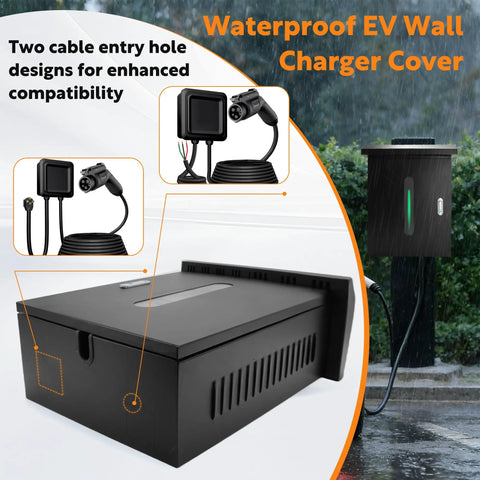 Tough As Nails EV Charger Cover Heavy Duty Weatherproof Outdoor Housing For Tesla And Universal Electric Cars With Cable Ports View Window And Fast Hookup, displaying two cable entry holes.