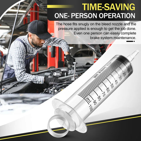 Mechanic using Two Pack Brake Bleeder Kit With One Way Check Valve 100ml Syringe And 50cm Hose for car maintenance