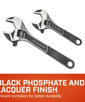 Wide Jaw Adjustable Wrench Set With 6 Inch And 10 Inch Wrenches, Micro Serrations For Smooth Precise Grips, Heavy Duty Plumbing Tool Kit Essential
