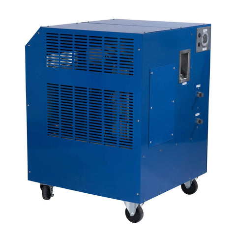 Side view of blue NSC1000-230-1 Freeze 1-Ton Industrial Chiller Workhorse Built For Lasers Engravers Machines and Welding Equipment