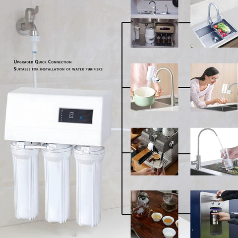 Three Eighth Inch Female Thread Straight To One Quarter Inch Push In Quick Connect Fitting For RO Water Filtration Systems installed