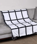 Two Pack 40 By 60 Inch Sublimation Blankets For Heat Press Baby Printed Throw 100 Percent Polyester Personalized Sublimation Photo With 20 Panels Ultra Soft Durable Machine Washable on grey sofa