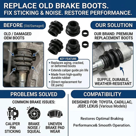 Front Disc Brake Caliper Pin And Rubber Bushing Kit 4 Piece Set With Slide Pins Boots And Seals Before and After Comparison