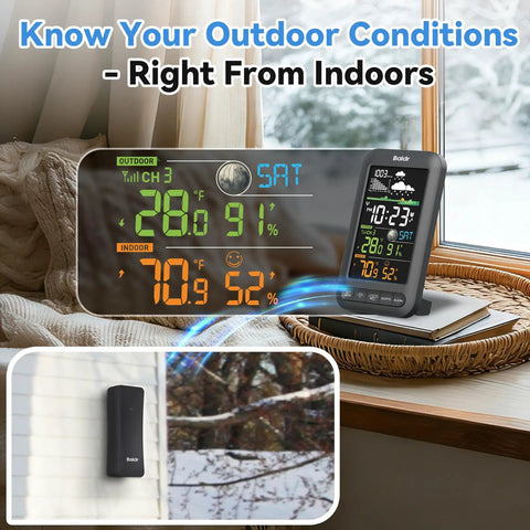Wireless Indoor Outdoor Thermometer Weather Station With Remote Sensor Vertical Color Display Temperature Humidity Monitor
