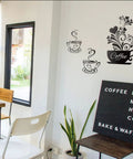 Four Piece Coffee Kitchen Wall Decal Set Removable Vinyl Wall Art Black Coffee Cup Designs For Home Cafe Shop Pub Decor DIY Sticker