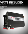 Score This Badass 1000 Watt DC To AC Power Inverter showing battery cables, ground wire, and 1000W power inverter for emergencies.