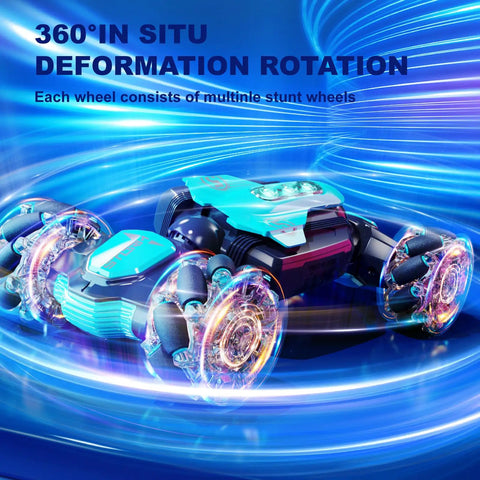 Gesture Sensing RC Stunt Car With Remote And Wristband Control, 2.4GHz 4WD Transforming Car with glowing wheels and 360 spins