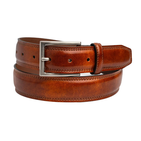Mens Belt With Double Stitch Detailing And Genuine Leather In Tan, Size 40, Built To Last For All Day Everyday Wear, Dress Or Casual Looks