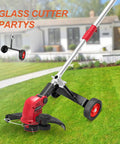 Adjustable Support Wheels For Weed Trimmer 26Mm And 28Mm ergonomic handle on a grass cutter in a yard setting.