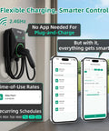 Level 2 EV Charger With Energy Meter 11.5kW 48A J1772 Wall Mount Charger shown with dual temp sensors and smart app interface