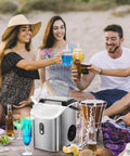 Group enjoying drinks near Chewable Nugget Ice Countertop Maker With One Click Operation Portable Stainless Steel Ice Machine