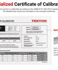 Certificate of calibration for 3/8 Inch Drive Torque Wrench With 72-Tooth Split Beam, Accurate 20 to 100 ft-Lb Range, Serialized