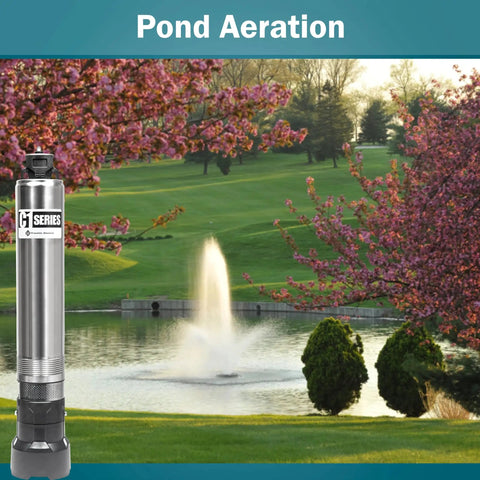Heavy Duty Workhorse One Half Horsepower 115 Volt Submersible Cistern Effluent Pump with stainless steel finish by the pond