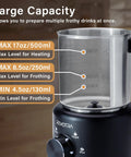 4 In 1 Milk Frother And Steamer 500ml Stainless Steel Electric Foam Maker With Hot Thick Foam Hot Thin Foam Hot Milk Or Cold Foam Barista Grade At Home For Lattes And Cappuccinos Easy Dial Controls And LED Indicators, 500ml jug with max fill marks