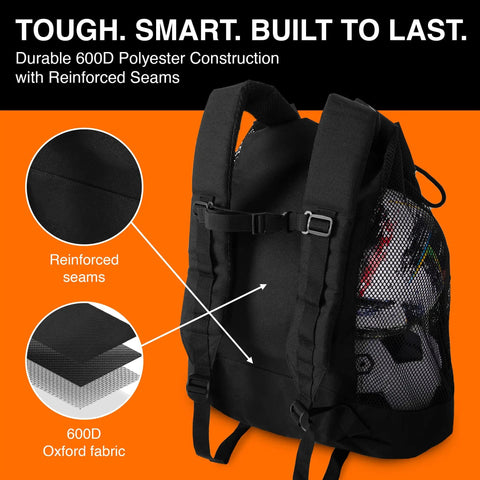 Heavy Duty Mesh Gear Bag With Adjustable Backpack Straps Three Compartments And Quick Access Pockets for Soccer Football