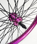 Close-up of Purple 26 Inch Heavy Duty Bike Rim Wheel Set With Double Wall Aluminum Alloy 12 Gauge 48 Spokes, disc brake hub visible