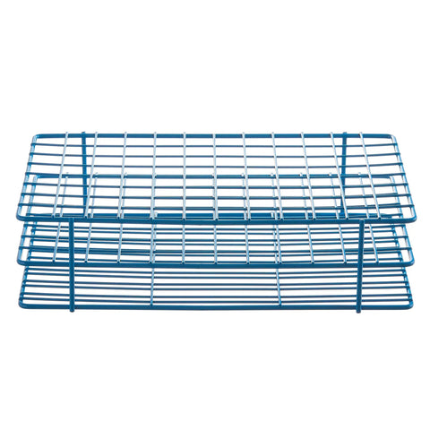 Front view of 96-Place Test Tube Rack For 16-17mm Tubes With Durable Wire Frame And Chemical-Resistant Blue Epoxy Coating Autoclavable