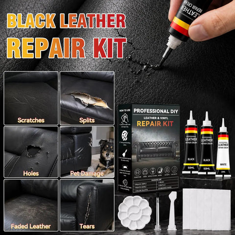 Black Leather Repair Kit and Vinyl Patch Crushes Nasty Scratches, Cracks and Holes on Cars, Furniture, Sofa and Couch.