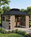 Gazebo Privacy Curtains 10x12 Four Panel Sidewall Set For Patio Pergolas Waterproof Privacy Enclosure installed on backyard gazebo