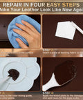 Instruction steps for using Brown Leather Repair Kit For Furniture And Auto Interiors With Quick Drying Adhesive.