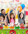 Children celebrating with 9 Piece Farm Honeycomb Centerpieces Set For Birthday Parties Farm Animal Theme Table Decor And Party Favors.
