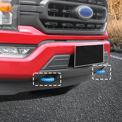 Light Blue Rugged Silicone Tow Hook Cover Set 2Pcs Fits Ford F150 2004 2024 on red Ford truck front bumper
