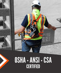 Worker wearing Warthog Construction Safety Harness For Fall Protection With Back D Ring Chest And Leg Buckles, OSHA ANSI certified