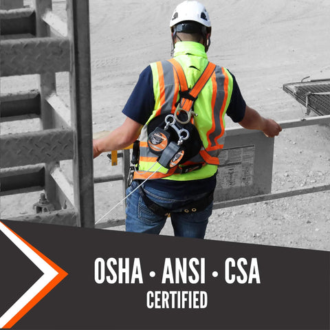 Worker wearing Warthog Construction Safety Harness For Fall Protection With Back D Ring Chest And Leg Buckles, OSHA ANSI certified