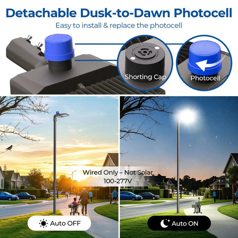 LED Parking Lot Flood Light 150W Outdoor 21000 Lumens 5000K Dusk to Dawn IP65 with detachable photocell feature