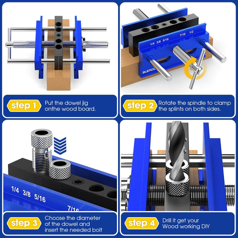 Upgraded 6.7 Inch Self Centering Doweling Jig Kit For Precise Wood Joints Adjustable Width Drilling Guide With Six Drill Bushings