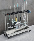 Mop And Broom Holder Heavy Duty Stainless Steel Tool Rack With Movable Organizer Storage For Home Kitchen Garden Laundry Garage Rust Proof And Ultra Sturdy Hang It Anywhere For A Clean Tidy Boss Level Space, holding tools