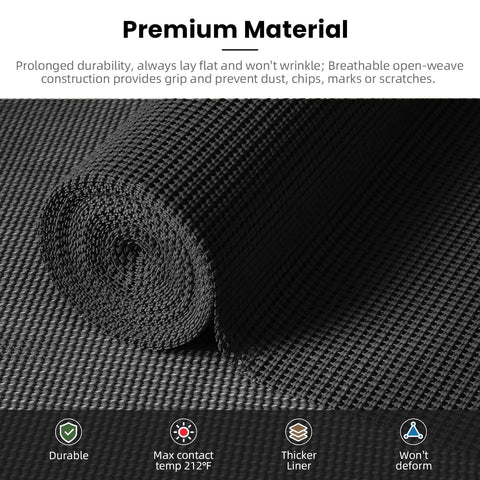 Super Thick Non Adhesive Shelf Liner For Kitchen Cabinets And Drawers Rock Solid Anti Slip Grip Heavy Duty Easy Cut Micro Foam Mat For Pantry And Bathroom Organization Black Roll Twelve Inch By Ten Foot Length