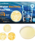 Drinking Water Bacteria Test Kit With 12 Tests Detecting Coliform And E Coli Plus All Bacteria For Home Well Tap Pool Hot Tub City Water Easy DIY Tester With Free Lab Analysis And Clear Step By Step Instructions showing culture plates and packaging.