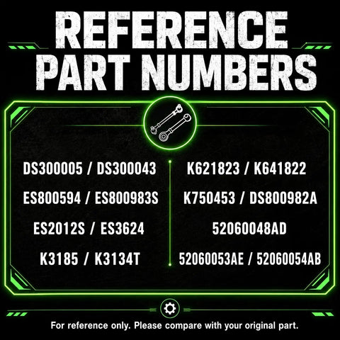 Reference part numbers for Front Steering Linkage Kit For Jeep Wrangler 2007 To 2016 3.6L 3.8L Includes Drag Link Pitman ES3624 And Right Upper Outer Tie Rod DS300 For Easy Steering Alignment And Front Suspension Upgrade.