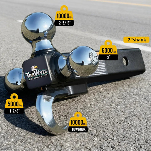 All In One Tri Ball Trailer Hitch With Chrome Plated Finish 1 7 8 Inch Ball 2 Inch Ball And 2 5 16 Inch Ball 10000 Lbs GTW