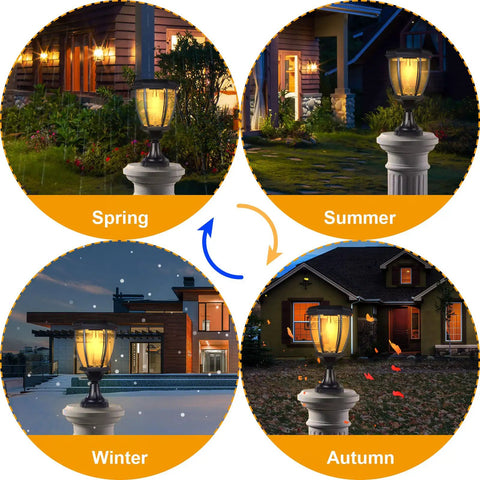 Solar Post Lights Outdoor All Weather Waterproof Pillar Led Deck Lights With Clear Glass For Porch Railing And Patio Warm White Glow Black Finish showcasing seasonal versatility