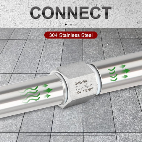 Installed TAISHER 304 stainless steel 1/2 in NPT male x 1/2 in NPT female check valve on pipe