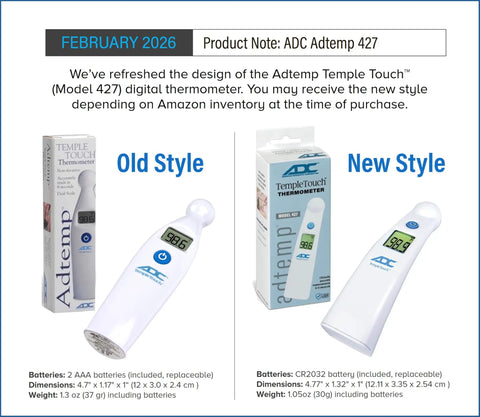 Temple Touch 6 Second Digital Thermometer for Infants and Kids Noninvasive No-Fuss Quick Read In About Six Seconds Clinically Validated Accuracy ASTM E1112 Compliant Baby Friendly Design With Easy Readout For Sleepy Parents, old and new style comparison