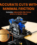 Precision Rolling Cut Guide For Right Blade Circular Saws transforms saw with adjustable rip fence on plywood.