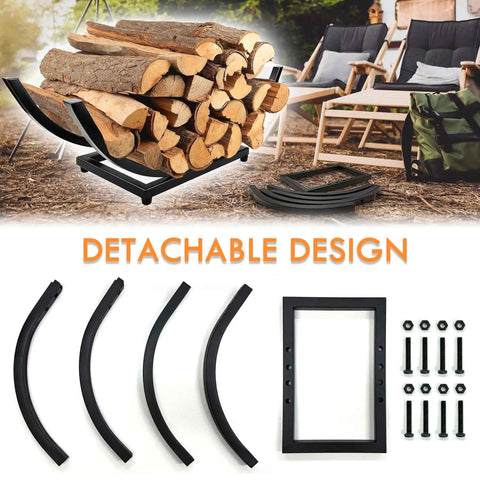 Curved Firewood Rack And Holder For Indoor And Outdoor Use 22 Inch Built Tough Heavy Duty Logs Organizer Metal Black Firewood