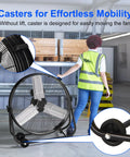 Beastly 24 Inch High Velocity Drum Fan With 8800 CFM Heavy Duty Industrial Airflow on Wheels in Warehouse