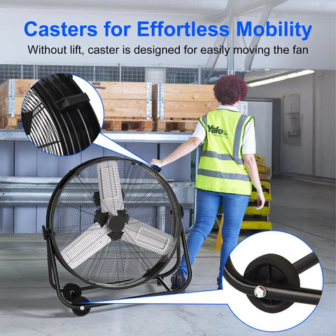 Beastly 24 Inch High Velocity Drum Fan With 8800 CFM Heavy Duty Industrial Airflow on Wheels in Warehouse