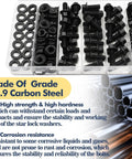 M8-1.25 Flange Bolt Kit 160-Piece With 8mm Bolts, open case showing serrated flange nuts and bolts, alloy steel, black oxide finish.
