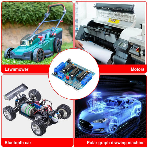 Dual H Bridge Motor Driver Shield For Arduino And Raspberry Pi; lawnmower, industrial motor, Bluetooth car, polar graph drawing machine