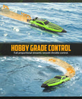 Brushless RC Boat For Adults With Dual Rechargeable Batteries, High Speed Remote Control Boat Reaching 30 Plus MPH On Lakes, Green 79705 showing throttle control in water