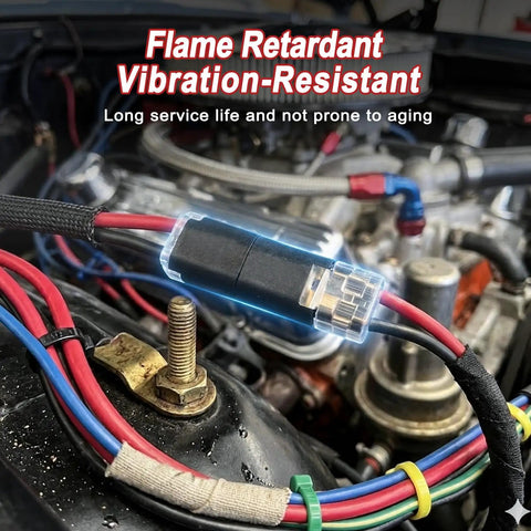 Installed No-Strip Quick Connect Wire Connectors 50Pcs 2Pin Set With Locking Buckle for LED strip, flame retardant, in engine bay.