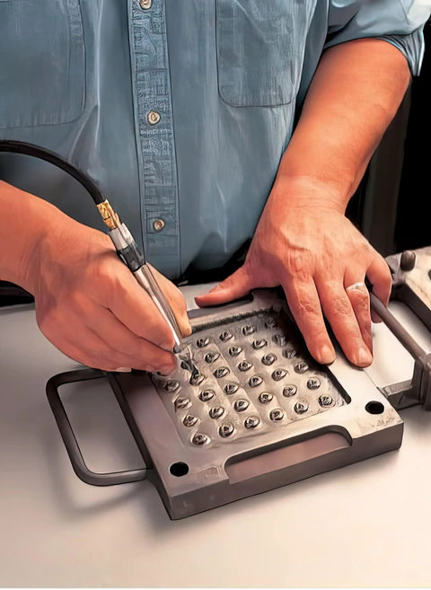 Big League Air Scribe Engraving Pen With Rolling Throttle And 13500 Blows Per Minute For Quick Marking On Metal Glass And Stone featuring precise etching on a metal surface.