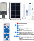 300W Solar Street Light With Remote, 6500K Daylight White, 24000 Lumens Dusk To Dawn Flood Light components including panel and remote