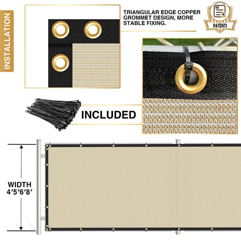 Privacy Fence Screen 4 Ft By 50 Ft Heavy Duty Windscreen Cover Mesh For Outdoor Garden Patio Beige 175GSM Polyethylene Fabric